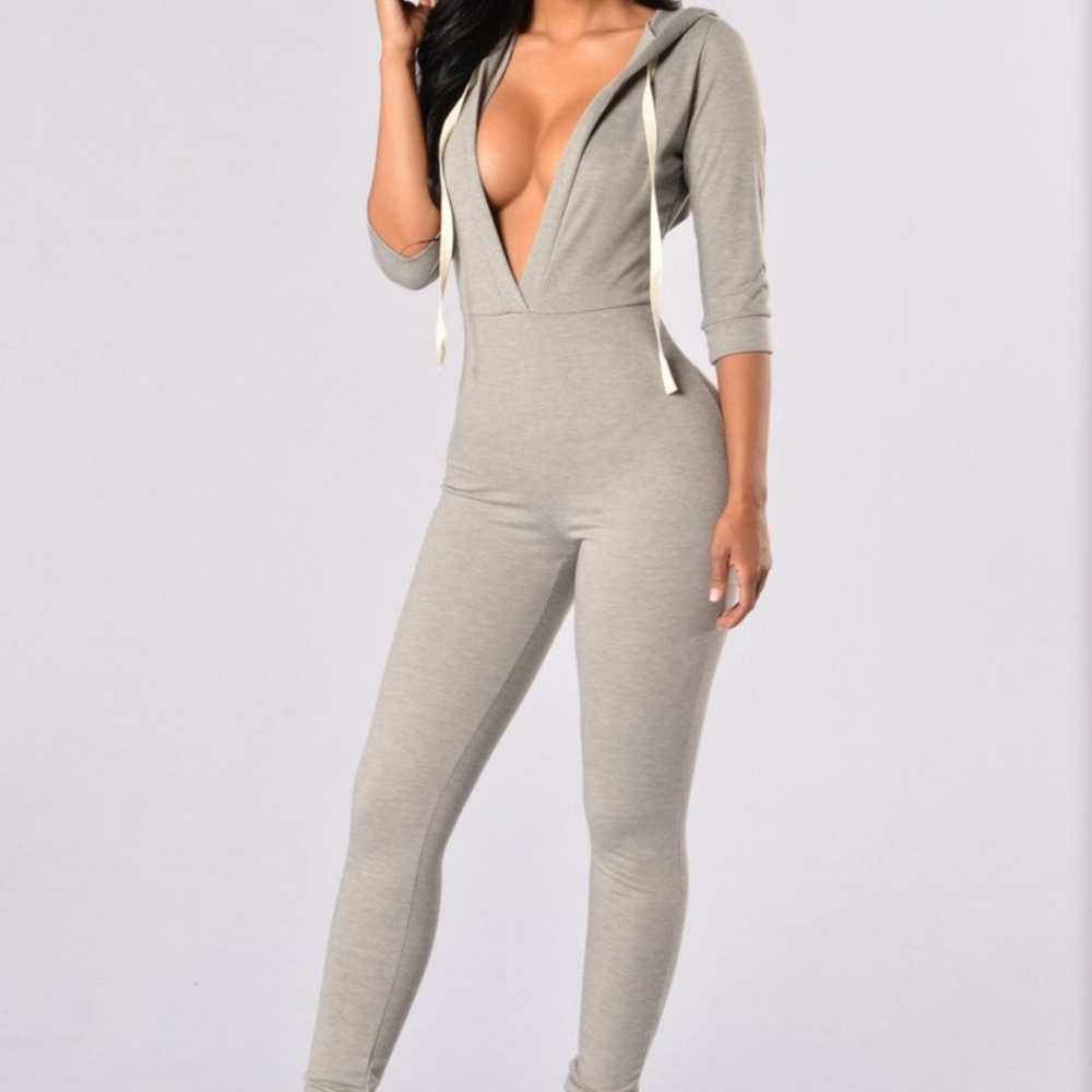 Fashion nova grey jumpsuit with hoodie